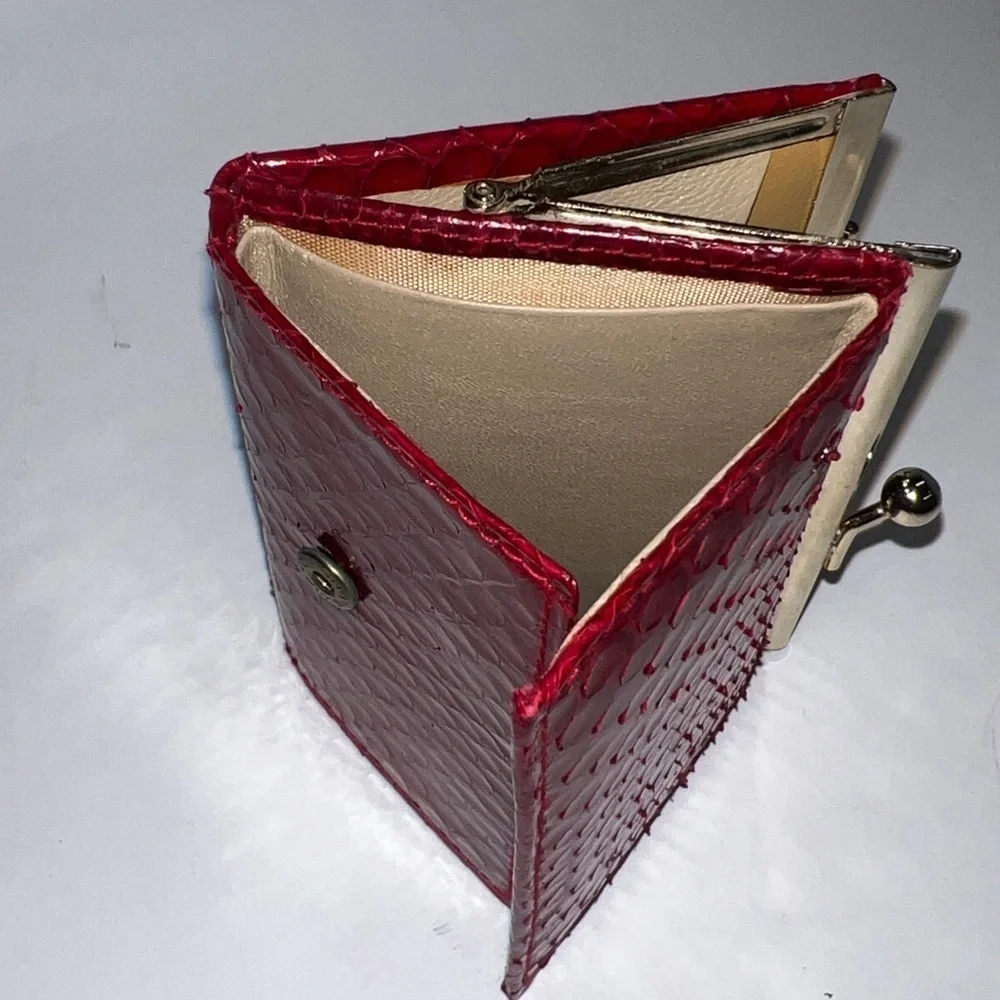 Marshall Field’s Red Snakeskin Mini 3” x 2.5” Kisslock Trifold Wallet - Unused